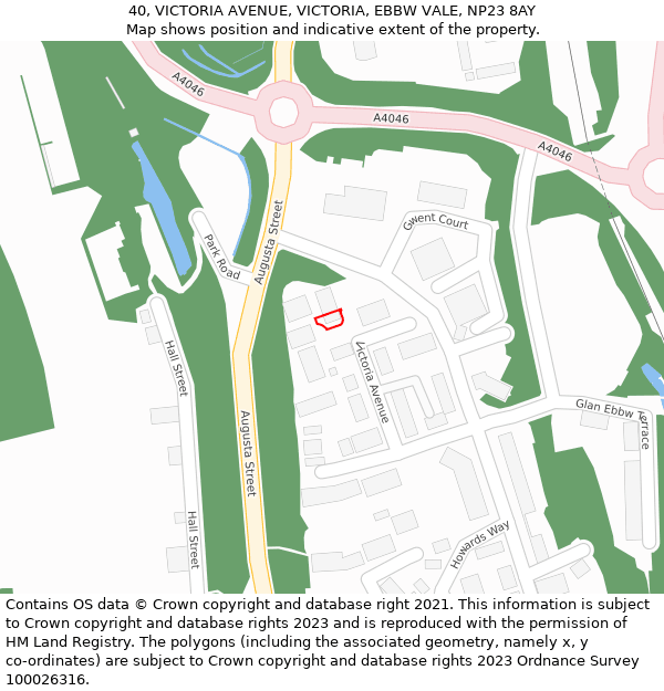 40, VICTORIA AVENUE, VICTORIA, EBBW VALE, NP23 8AY: Location map and indicative extent of plot