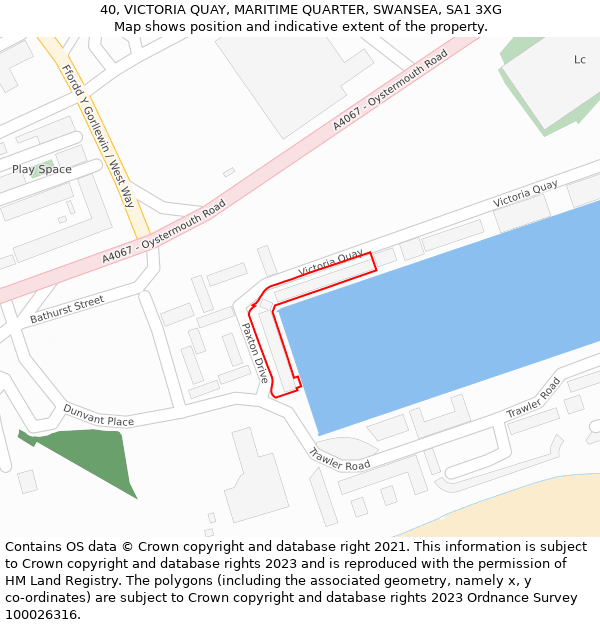 40, VICTORIA QUAY, MARITIME QUARTER, SWANSEA, SA1 3XG: Location map and indicative extent of plot