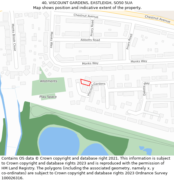 40, VISCOUNT GARDENS, EASTLEIGH, SO50 5UA: Location map and indicative extent of plot