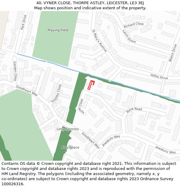 40, VYNER CLOSE, THORPE ASTLEY, LEICESTER, LE3 3EJ: Location map and indicative extent of plot