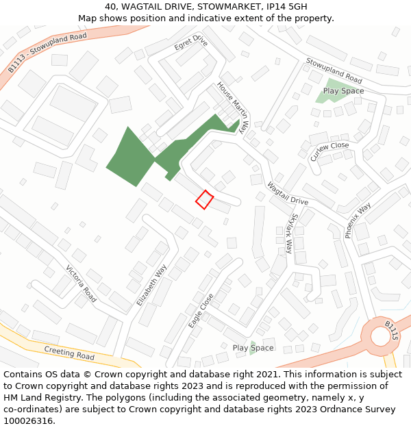 40, WAGTAIL DRIVE, STOWMARKET, IP14 5GH: Location map and indicative extent of plot