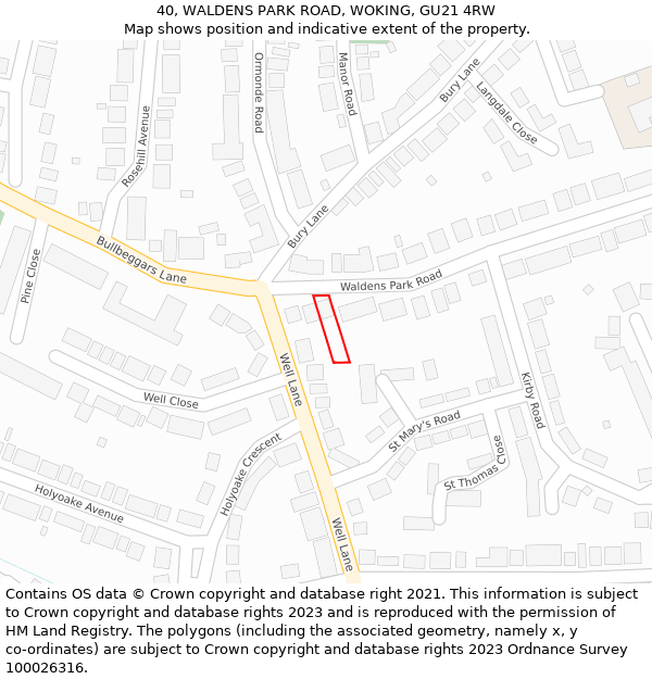 40, WALDENS PARK ROAD, WOKING, GU21 4RW: Location map and indicative extent of plot