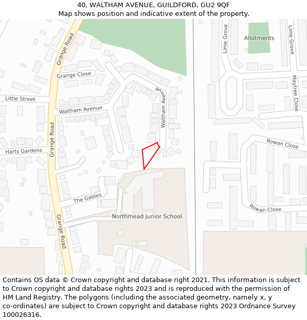 40, WALTHAM AVENUE, GUILDFORD, GU2 9QF: Location map and indicative extent of plot