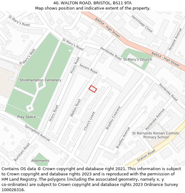 40, WALTON ROAD, BRISTOL, BS11 9TA: Location map and indicative extent of plot
