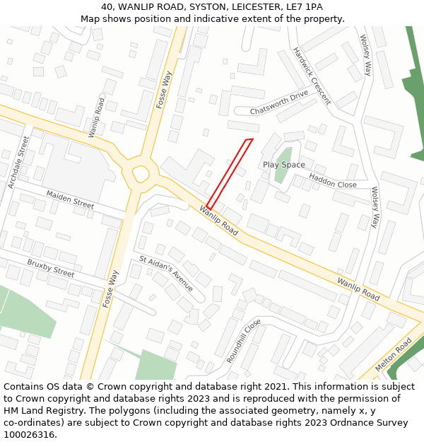 40, WANLIP ROAD, SYSTON, LEICESTER, LE7 1PA: Location map and indicative extent of plot