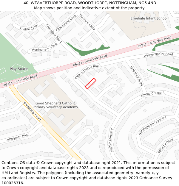 40, WEAVERTHORPE ROAD, WOODTHORPE, NOTTINGHAM, NG5 4NB: Location map and indicative extent of plot