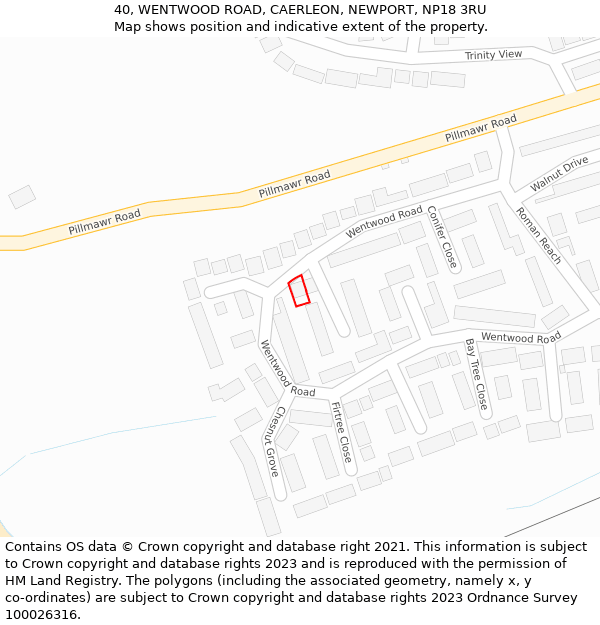 40, WENTWOOD ROAD, CAERLEON, NEWPORT, NP18 3RU: Location map and indicative extent of plot