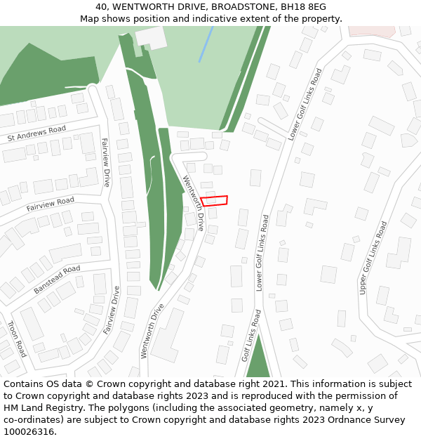 40, WENTWORTH DRIVE, BROADSTONE, BH18 8EG: Location map and indicative extent of plot