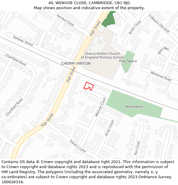 40, WENVOE CLOSE, CAMBRIDGE, CB1 9JG: Location map and indicative extent of plot