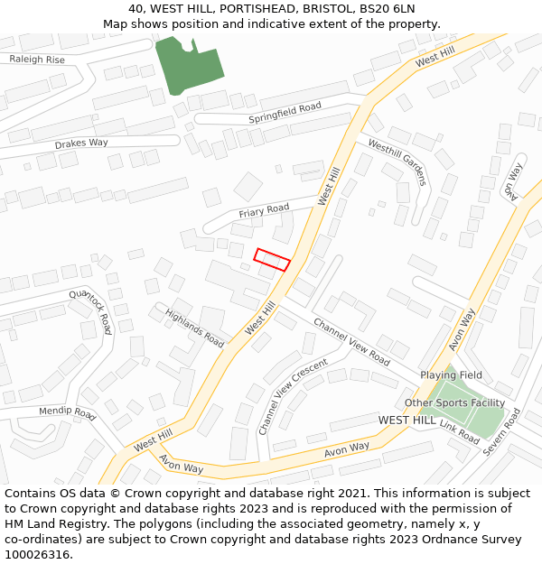 40, WEST HILL, PORTISHEAD, BRISTOL, BS20 6LN: Location map and indicative extent of plot