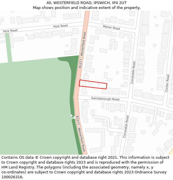 40, WESTERFIELD ROAD, IPSWICH, IP4 2UT: Location map and indicative extent of plot