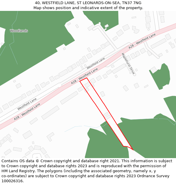 40, WESTFIELD LANE, ST LEONARDS-ON-SEA, TN37 7NG: Location map and indicative extent of plot