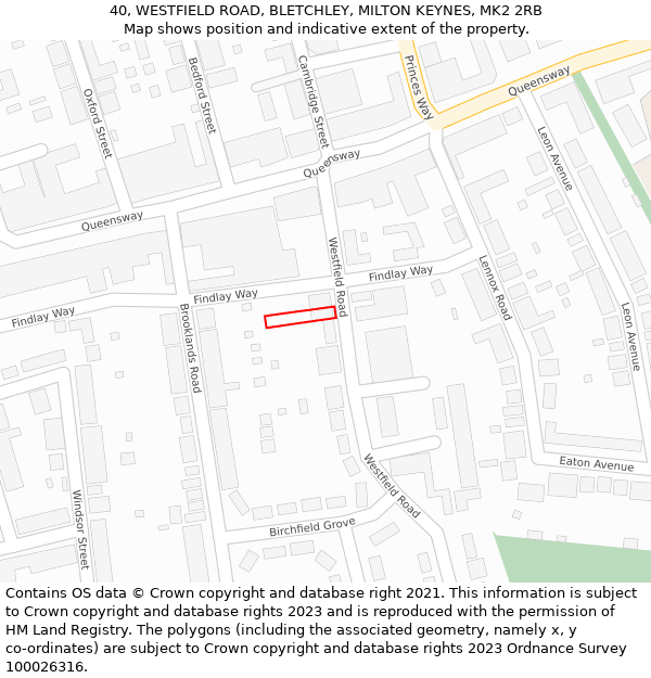 40, WESTFIELD ROAD, BLETCHLEY, MILTON KEYNES, MK2 2RB: Location map and indicative extent of plot