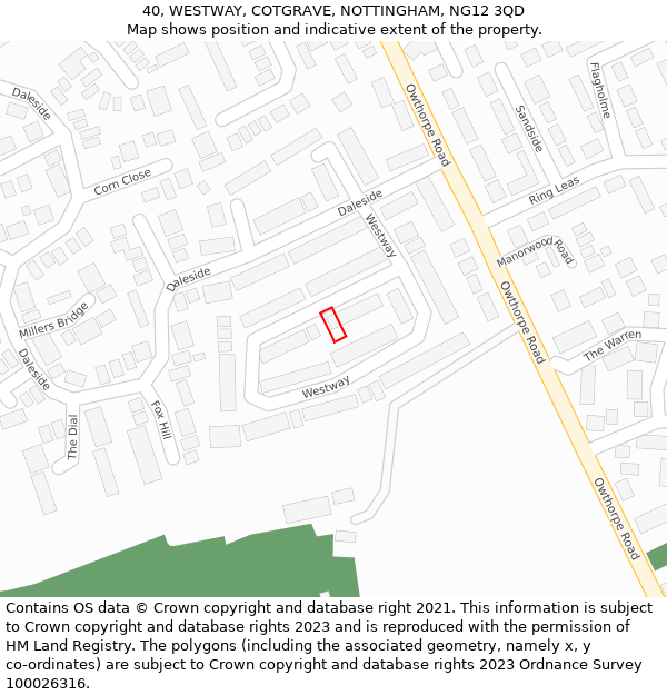 40, WESTWAY, COTGRAVE, NOTTINGHAM, NG12 3QD: Location map and indicative extent of plot