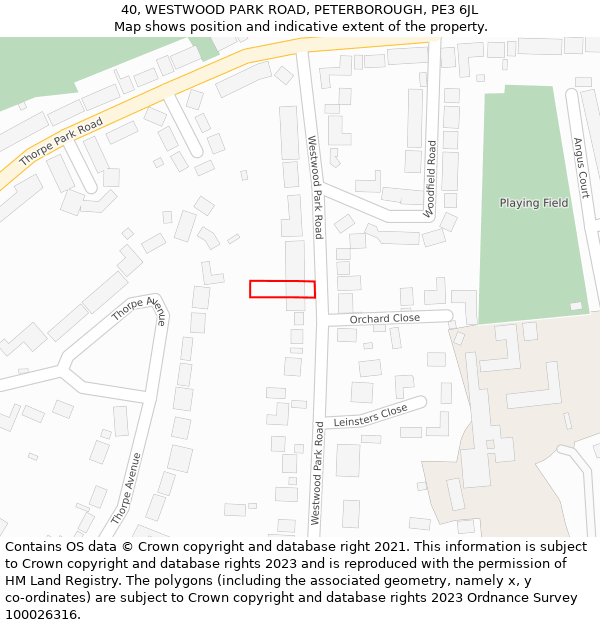 40, WESTWOOD PARK ROAD, PETERBOROUGH, PE3 6JL: Location map and indicative extent of plot