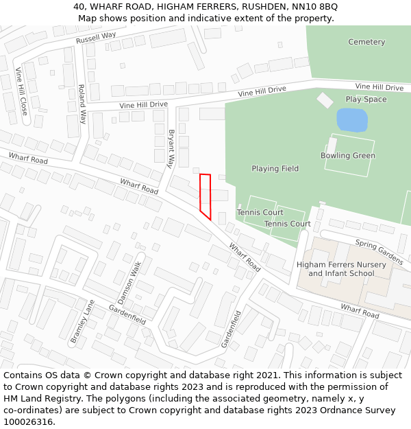 40, WHARF ROAD, HIGHAM FERRERS, RUSHDEN, NN10 8BQ: Location map and indicative extent of plot