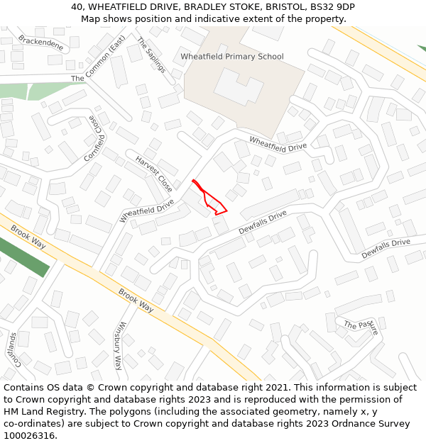 40, WHEATFIELD DRIVE, BRADLEY STOKE, BRISTOL, BS32 9DP: Location map and indicative extent of plot