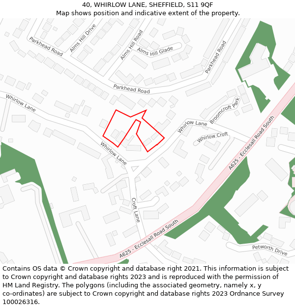 40, WHIRLOW LANE, SHEFFIELD, S11 9QF: Location map and indicative extent of plot