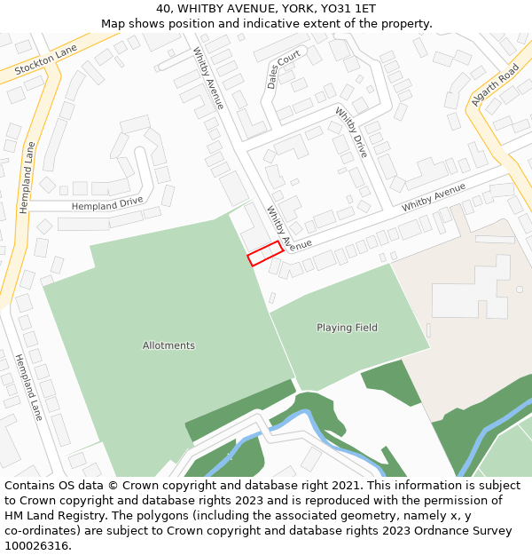40, WHITBY AVENUE, YORK, YO31 1ET: Location map and indicative extent of plot