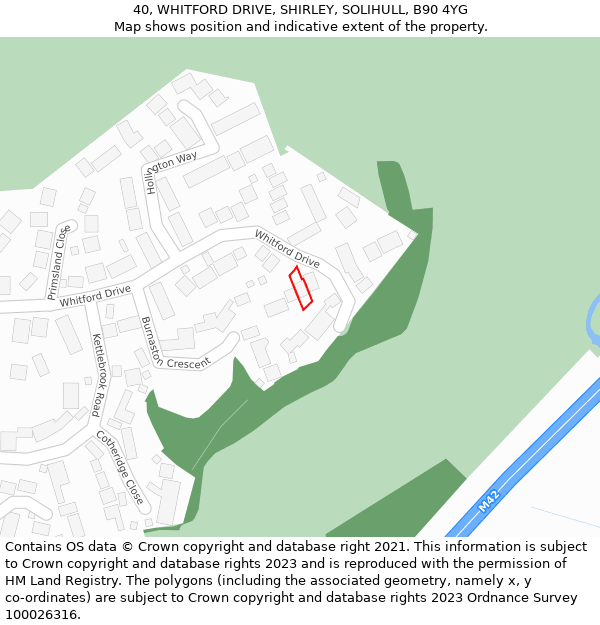 40, WHITFORD DRIVE, SHIRLEY, SOLIHULL, B90 4YG: Location map and indicative extent of plot