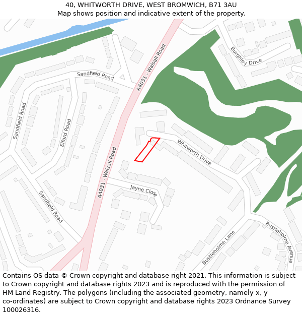 40, WHITWORTH DRIVE, WEST BROMWICH, B71 3AU: Location map and indicative extent of plot