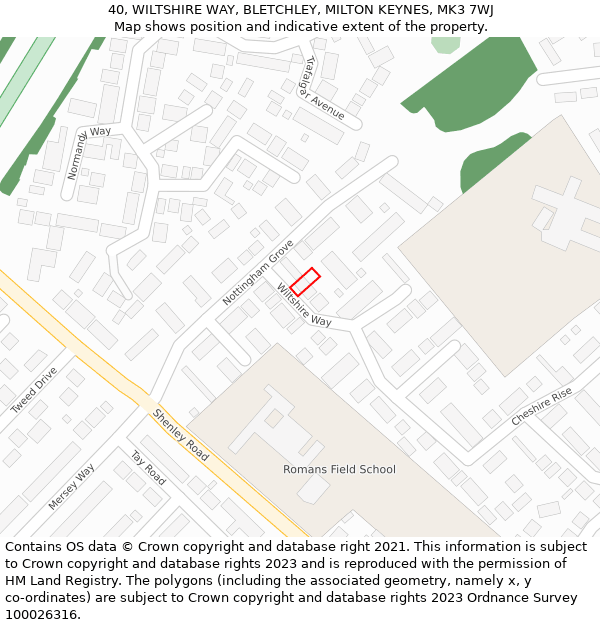 40, WILTSHIRE WAY, BLETCHLEY, MILTON KEYNES, MK3 7WJ: Location map and indicative extent of plot