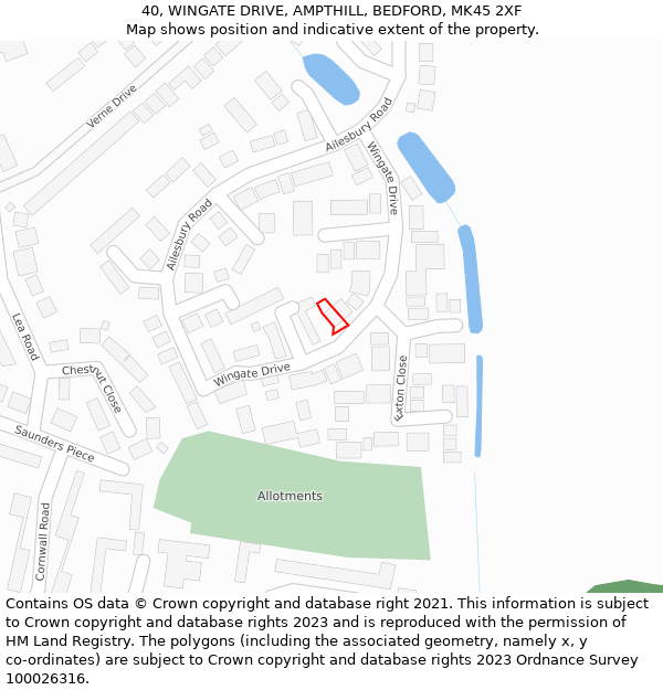 40, WINGATE DRIVE, AMPTHILL, BEDFORD, MK45 2XF: Location map and indicative extent of plot