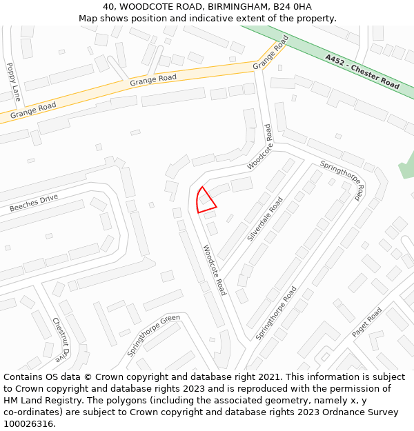 40, WOODCOTE ROAD, BIRMINGHAM, B24 0HA: Location map and indicative extent of plot