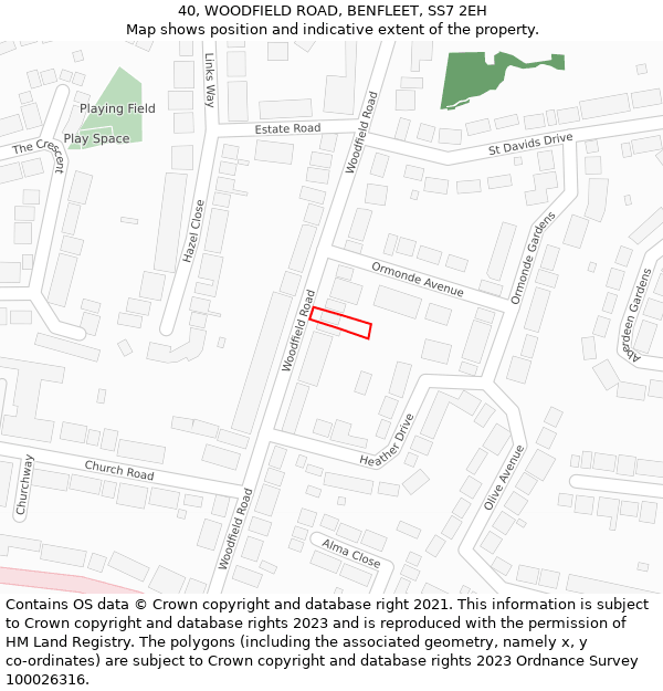 40, WOODFIELD ROAD, BENFLEET, SS7 2EH: Location map and indicative extent of plot