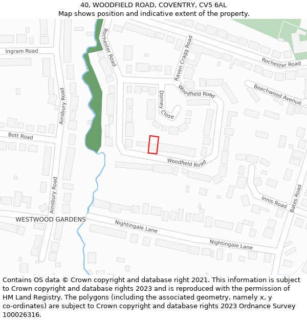 40, WOODFIELD ROAD, COVENTRY, CV5 6AL: Location map and indicative extent of plot