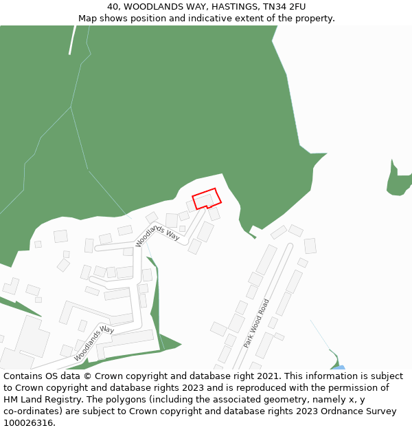 40, WOODLANDS WAY, HASTINGS, TN34 2FU: Location map and indicative extent of plot