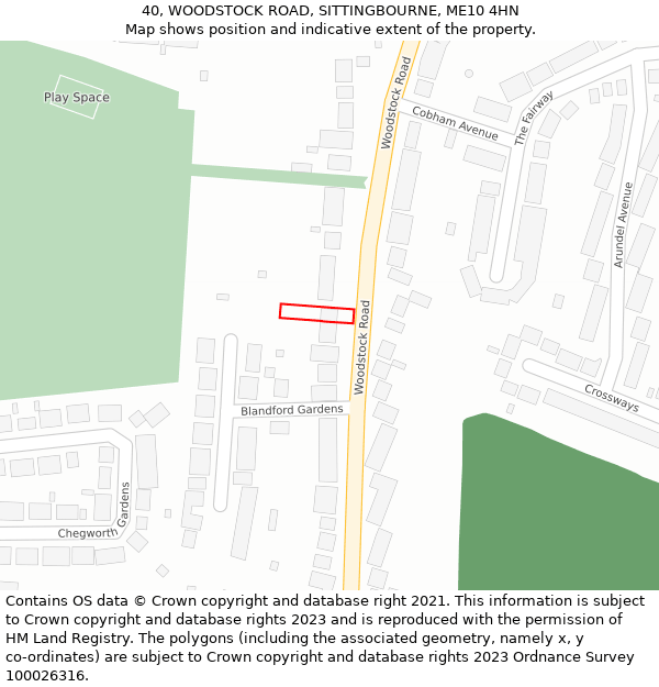 40, WOODSTOCK ROAD, SITTINGBOURNE, ME10 4HN: Location map and indicative extent of plot