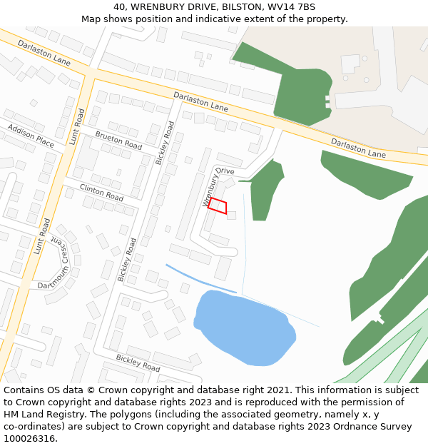 40, WRENBURY DRIVE, BILSTON, WV14 7BS: Location map and indicative extent of plot