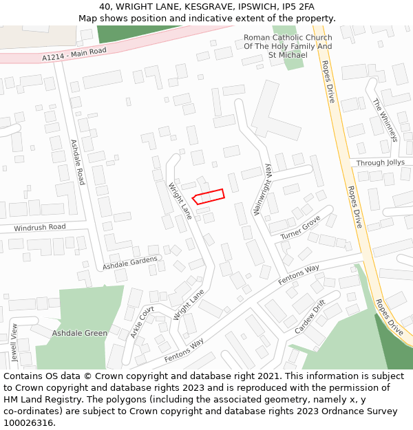 40, WRIGHT LANE, KESGRAVE, IPSWICH, IP5 2FA: Location map and indicative extent of plot