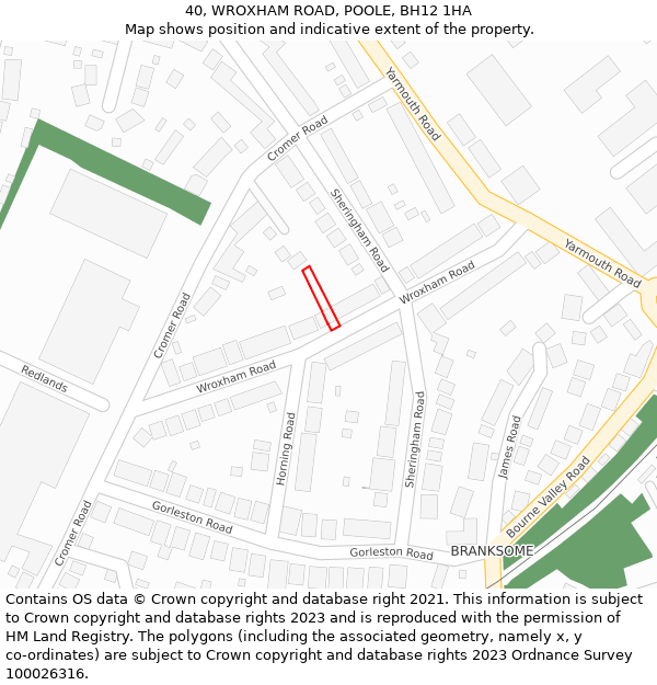 40, WROXHAM ROAD, POOLE, BH12 1HA: Location map and indicative extent of plot