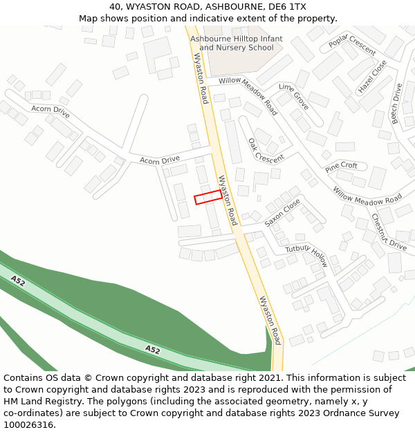 40, WYASTON ROAD, ASHBOURNE, DE6 1TX: Location map and indicative extent of plot