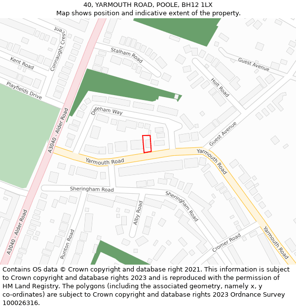 40, YARMOUTH ROAD, POOLE, BH12 1LX: Location map and indicative extent of plot