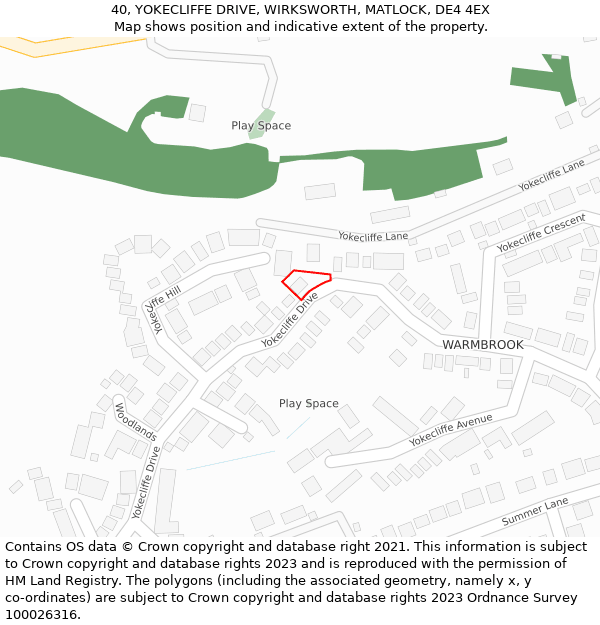 40, YOKECLIFFE DRIVE, WIRKSWORTH, MATLOCK, DE4 4EX: Location map and indicative extent of plot