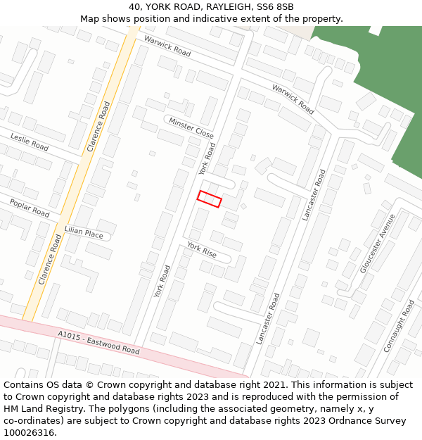 40, YORK ROAD, RAYLEIGH, SS6 8SB: Location map and indicative extent of plot