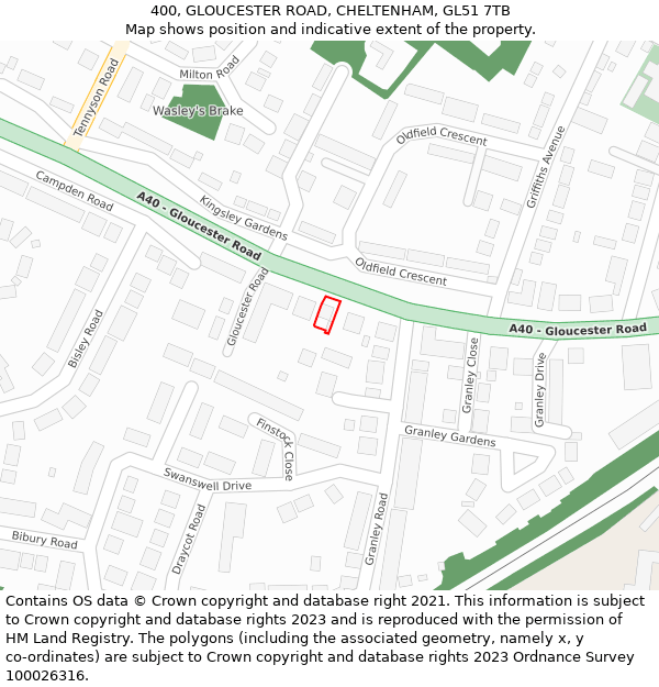 400, GLOUCESTER ROAD, CHELTENHAM, GL51 7TB: Location map and indicative extent of plot