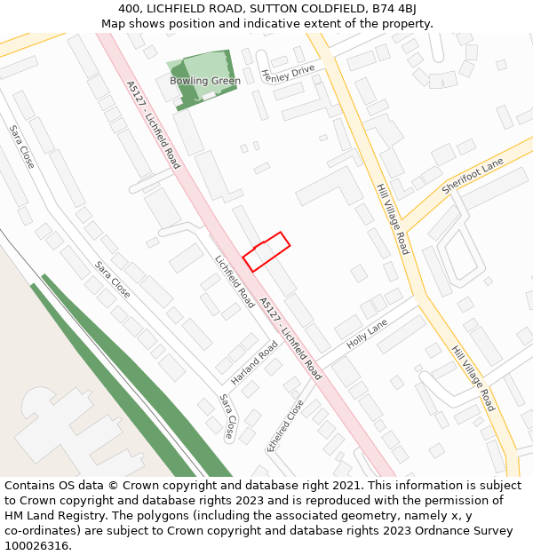 400, LICHFIELD ROAD, SUTTON COLDFIELD, B74 4BJ: Location map and indicative extent of plot