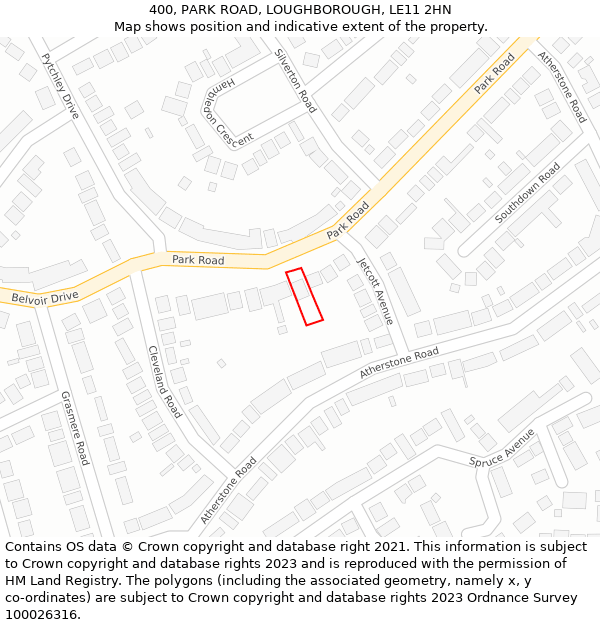 400, PARK ROAD, LOUGHBOROUGH, LE11 2HN: Location map and indicative extent of plot