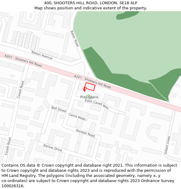 400, SHOOTERS HILL ROAD, LONDON, SE18 4LP: Location map and indicative extent of plot