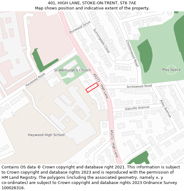401, HIGH LANE, STOKE-ON-TRENT, ST6 7AE: Location map and indicative extent of plot