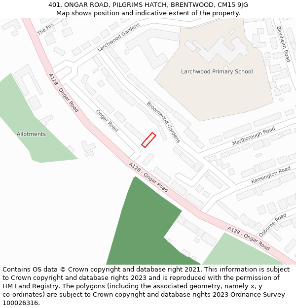 401, ONGAR ROAD, PILGRIMS HATCH, BRENTWOOD, CM15 9JG: Location map and indicative extent of plot