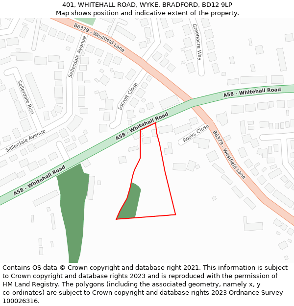 401, WHITEHALL ROAD, WYKE, BRADFORD, BD12 9LP: Location map and indicative extent of plot
