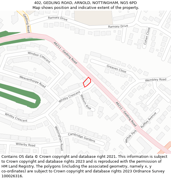 402, GEDLING ROAD, ARNOLD, NOTTINGHAM, NG5 6PD: Location map and indicative extent of plot