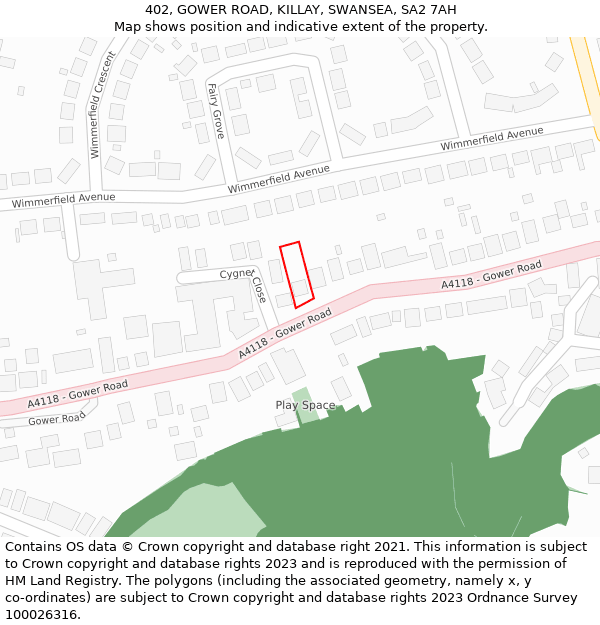 402, GOWER ROAD, KILLAY, SWANSEA, SA2 7AH: Location map and indicative extent of plot