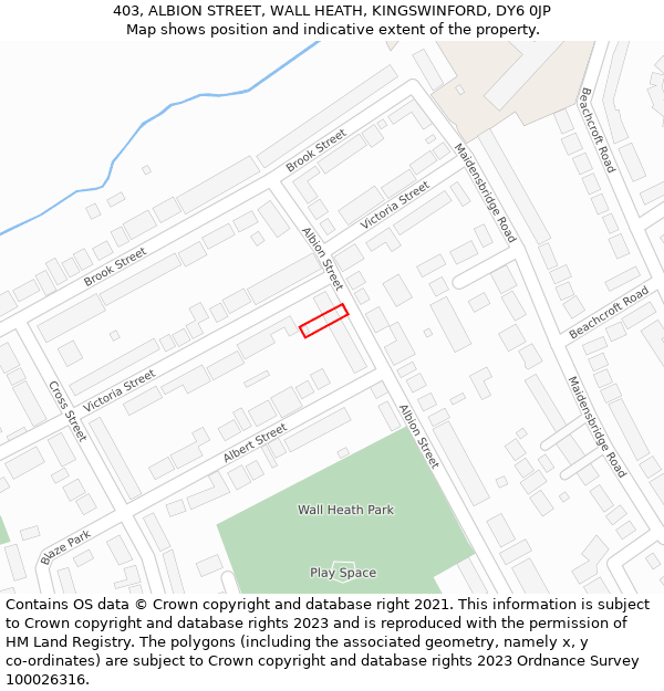 403, ALBION STREET, WALL HEATH, KINGSWINFORD, DY6 0JP: Location map and indicative extent of plot
