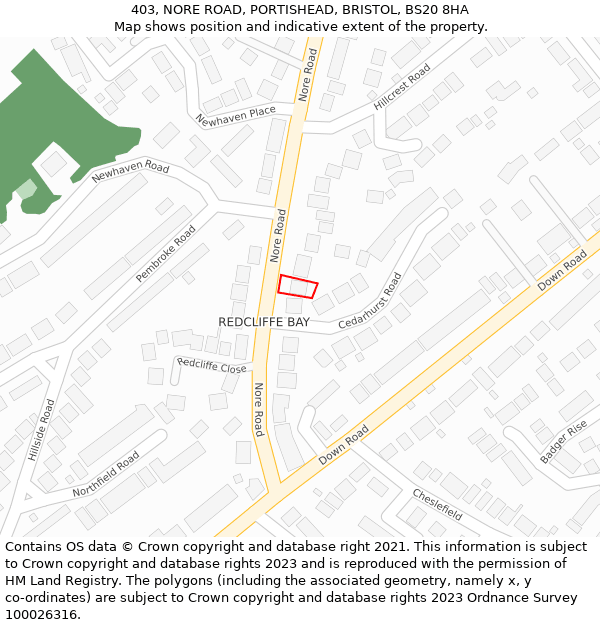 403, NORE ROAD, PORTISHEAD, BRISTOL, BS20 8HA: Location map and indicative extent of plot